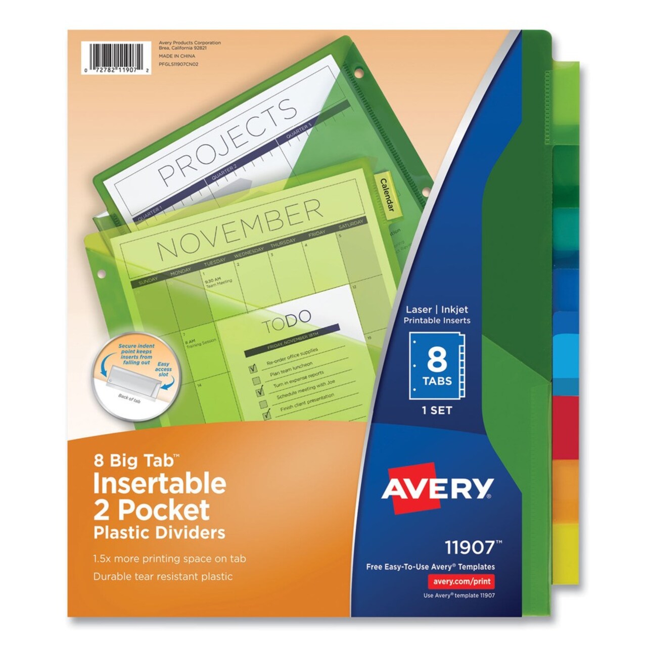 Avery Big Tab 11.13 in. x 9.25 in. 8-Tab Insertable Plastic 2-Pocket Dividers - Assorted (1-Set)